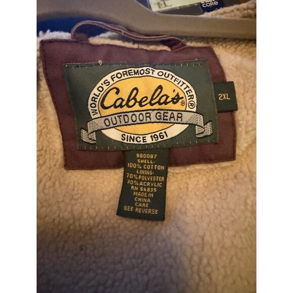 Cabela’s Outdoor Gear Brown Sherpa Lined Cotton Canvas Vest Men’s 2XL - Picture 5 of 6